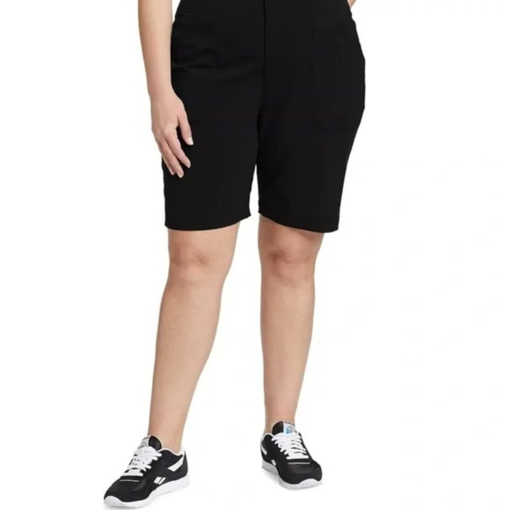 Eddie Bauer Women's Black Flat Front Bermuda Shorts Sz 8
